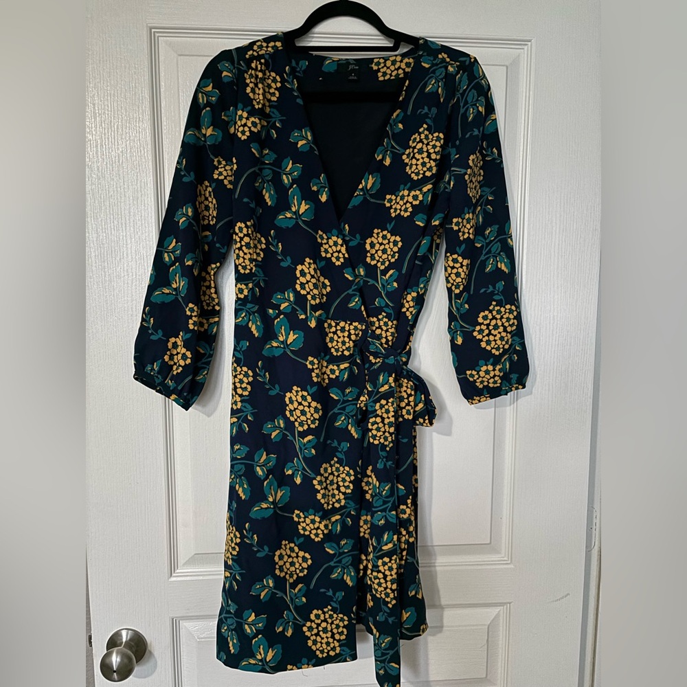 J. Crew Golden floral wrap dress in 365 crepe